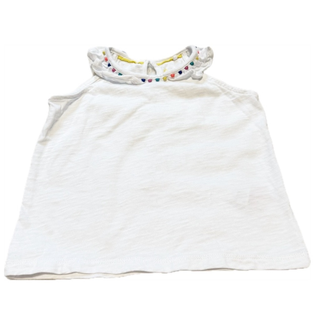 Boden White Tank with Colorful Pom Pom Trim